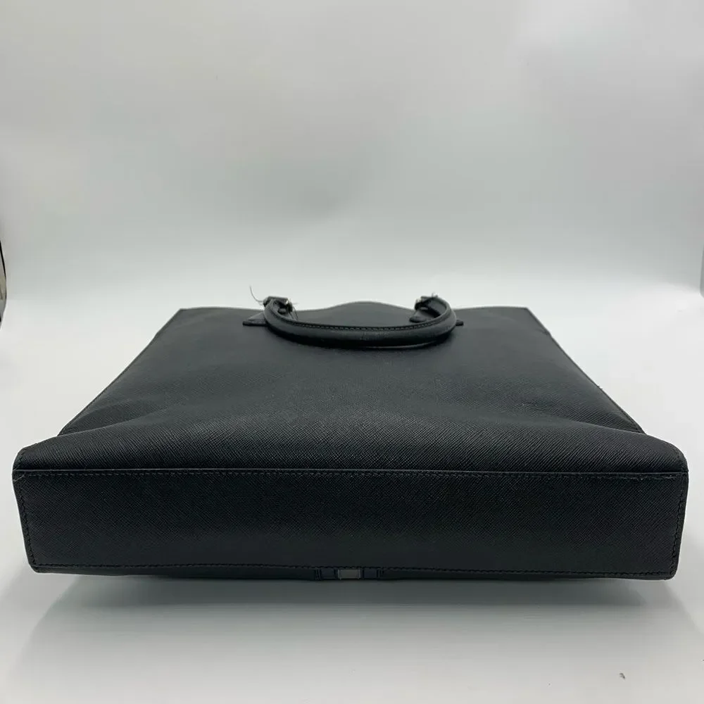Auth Prada Black Saffiano Leather Web Blue Gray Stripe Travel Tote Preloved